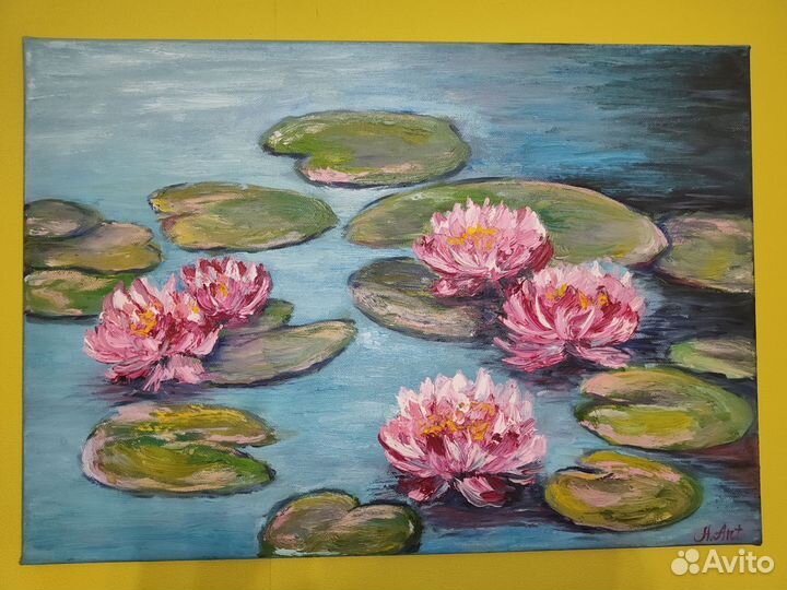 Картина маслом пруд лилии пейзаж
