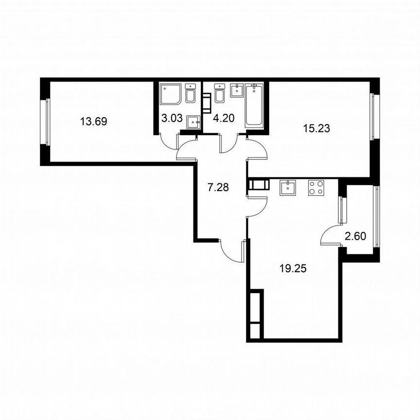2-к. квартира, 64 м², 3/9 эт.