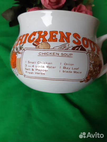 Бульонница с ручкой и рецептом Chicken soup,400мл