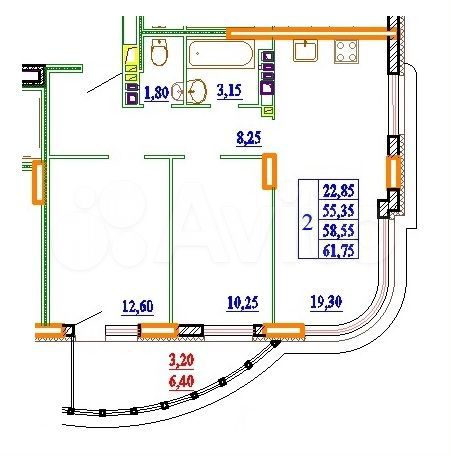 2-к. квартира, 61,8 м², 10/11 эт.
