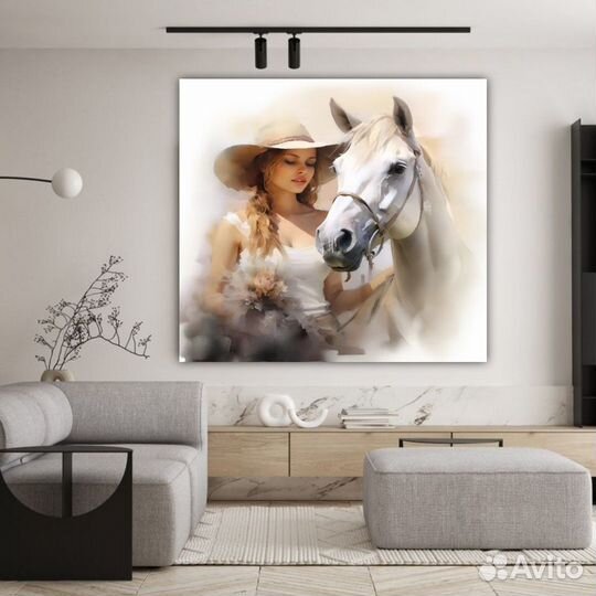 Картина маслом девушка с лошадью Детальная прорабо