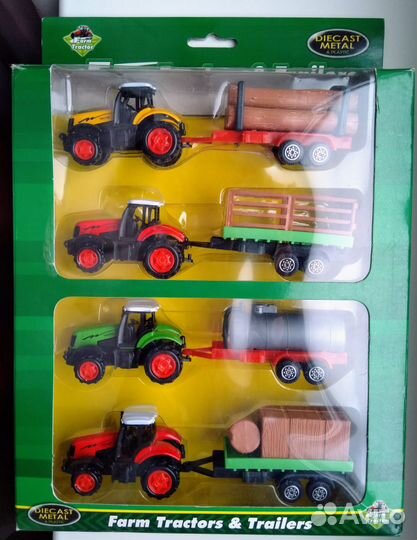 Diecast фермерские трактора с прицепами (4 шт.)