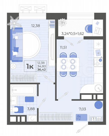 1-к. квартира, 36,4 м², 9/14 эт.