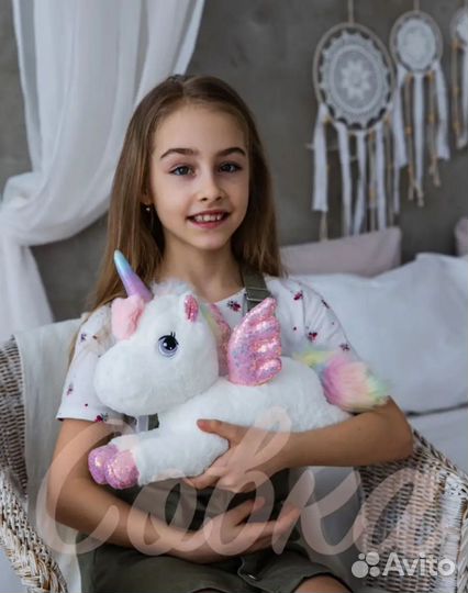 Мягкая игрушка единорог белый 36см