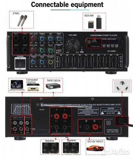 Усилитель звука Sunbuck AV-326BT/AS-336BU (bt,usb)