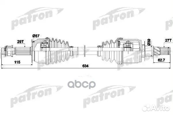 Полуось передняя 29x634x67x27 nissan: navara