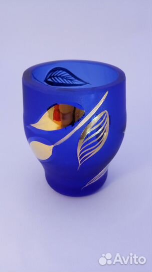 Хрустальная рюмка с позолотой кобальт