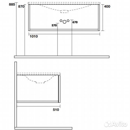 Комплект мебели с раковиной 102x52см бел мат TW S