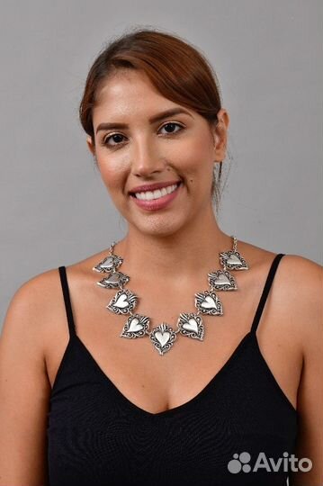 Колье и серьги Горячее сердце посеребренные