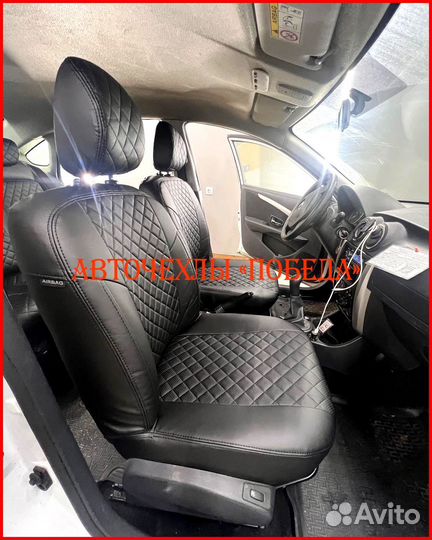 Чехлы Nissan Almera g11 g15 из экокожи чёрные Ромб