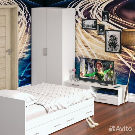 Спальня белая Стандарт № 3 Стандарт с кроватью 1200 с ящиками, цвет белый, спальное место 1200х2000