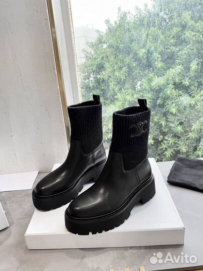 Ботинки женские натуральная кожа текстиль Celine