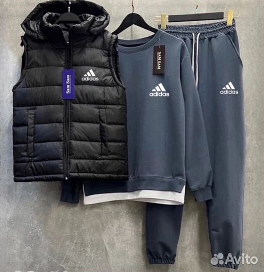 Спортивный тонкий костюм Adidas с жилетом 128-158