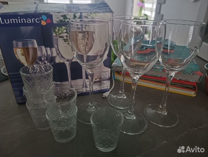 Бокалы luminarc 4шт + рюмки IKEA 6шт