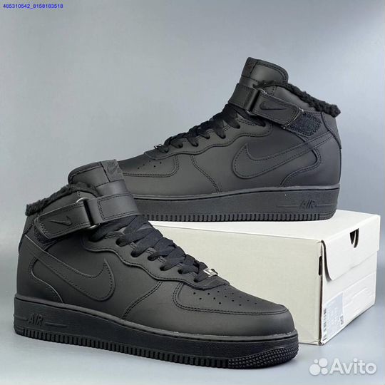 Nike Air Force 1 Black Зима с мехом (Арт.63511)