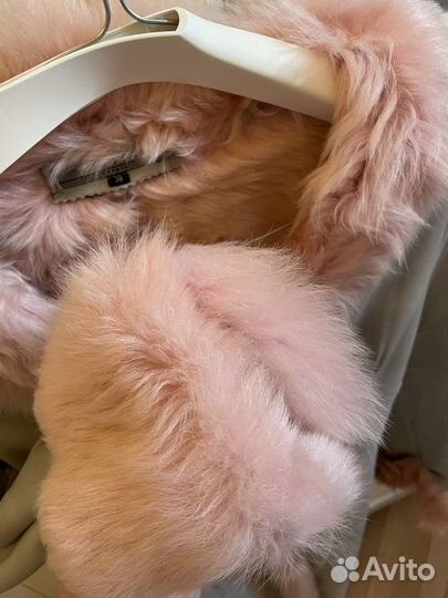 Дубленка голубая с розовым мехом