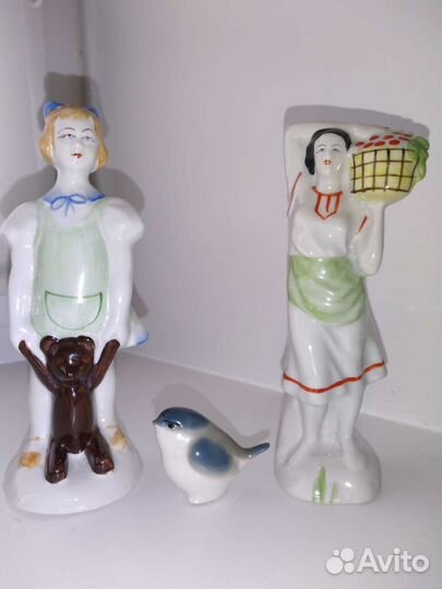 Фарфоровые статуэтки и шкатулка из камня (СССР)