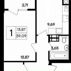 1-к. квартира, 39,1 м², 2/8 эт.