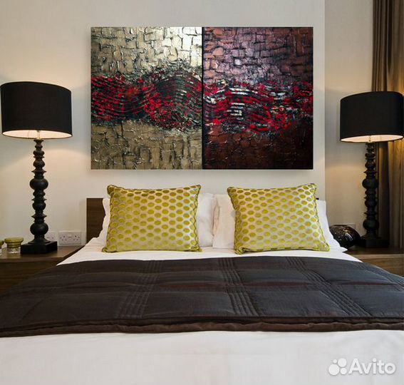 Картина панно диптих Абстракция золото медь