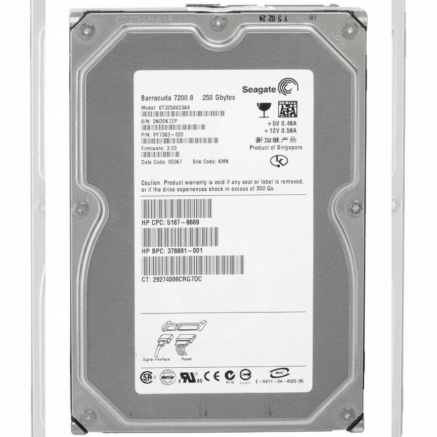 [378891-001] Жесткий Диск Hp 250gb Sata3,5" Hdd 378891-001