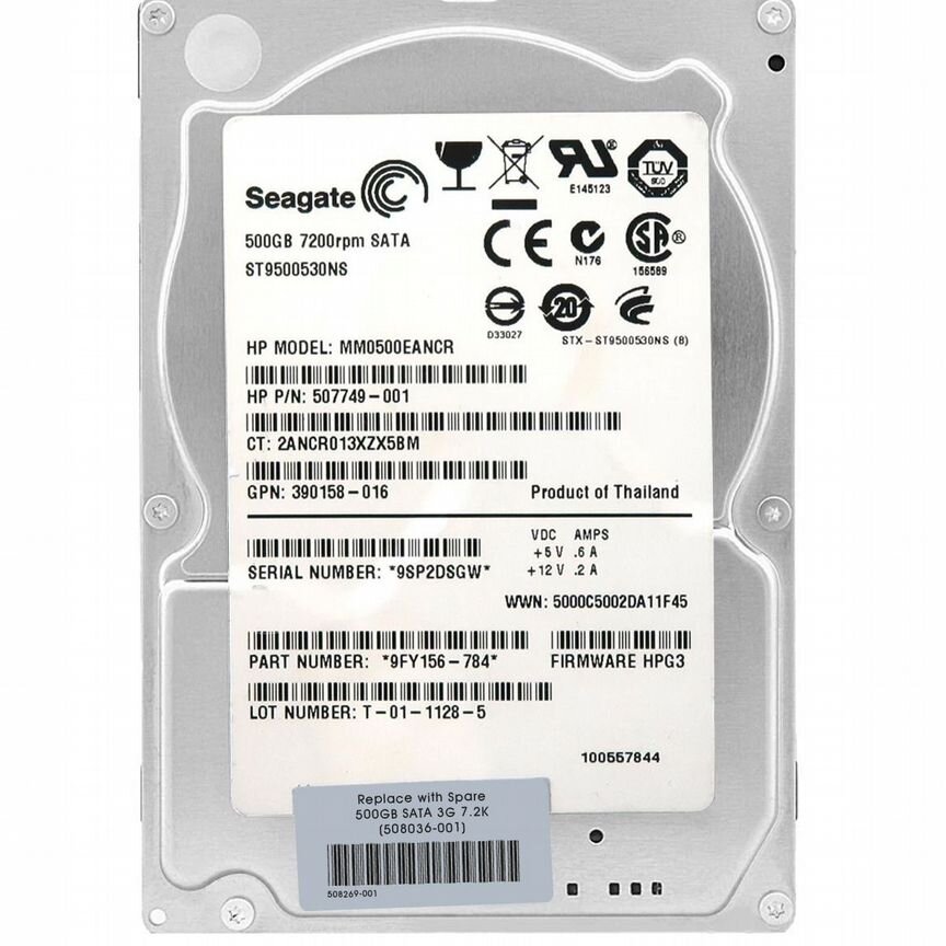 [508036-001] Жесткий Диск Hp 500gb Sata2 2,5" Hdd 508036-001