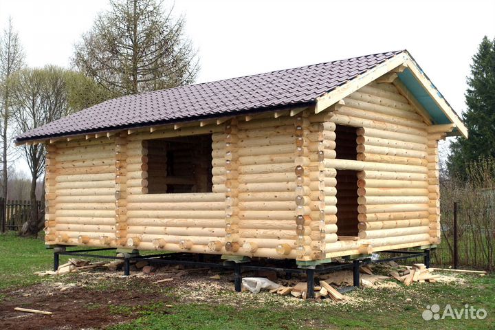 Сруб Бани 4.9х7.5м. с Фронтонами, Лагами