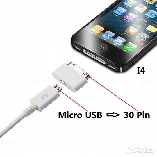 Адаптер-Переходник с microusb-30pin (iPad, iPhone)