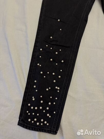 Джинсы черные с бусинами zara 36