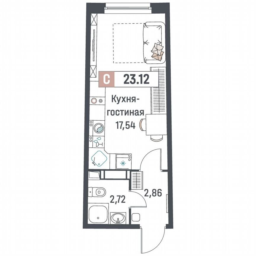 Квартира-студия, 23,1 м², 3/18 эт.