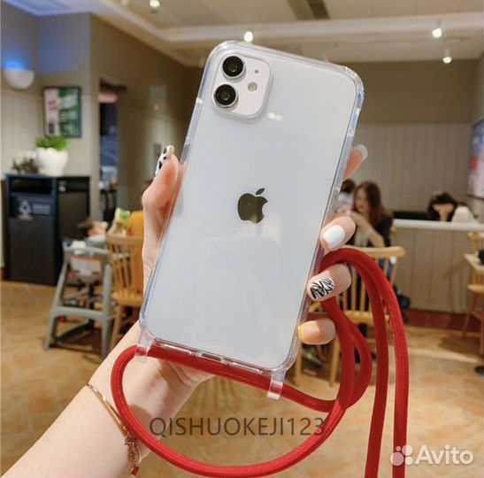 Прозрачный чехол iPhone (айфон) 8+ на шнурке