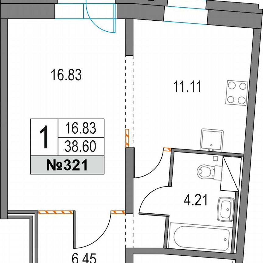 1-к. квартира, 38,6 м², 4/25 эт.