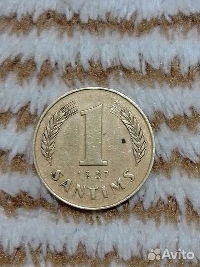Монета 1 сантим 1937 год Латвия