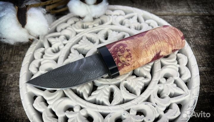 Северный Нож с деревянным чехлом из дамаска