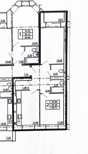 2-к. квартира, 54,7 м², 1/4 эт.