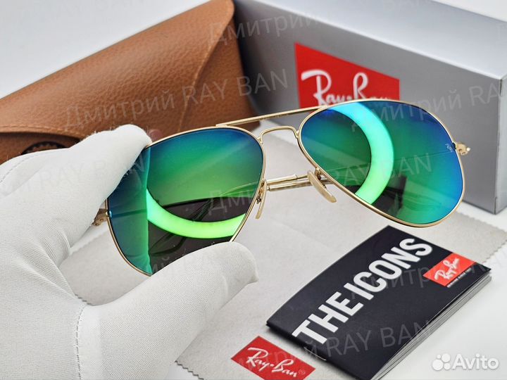 Очки Ray Ban Aviator Зелёное Зеркальное Стекло