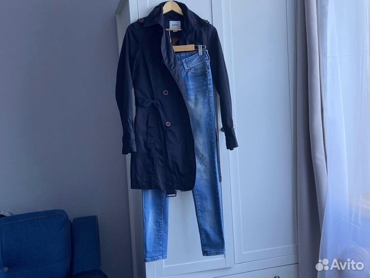 Плащ тренч женский 42-44 тренчкот синий чёрный