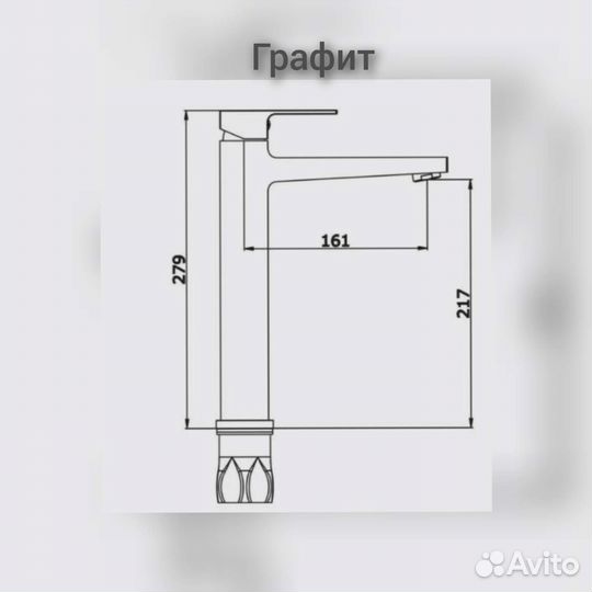 Высокий графитовый матовый смеситель для раковины