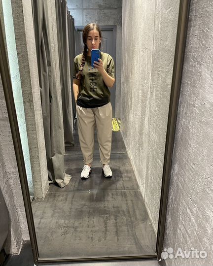 Брюки кожаные бежевые