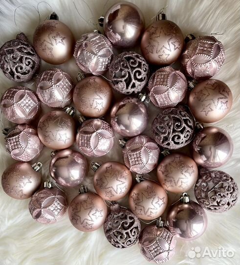 Ёлочные шары розово-сиреневые 30 шт. одним лотом