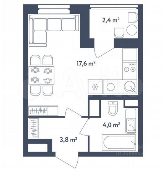 Квартира-студия, 28,1 м², 3/25 эт.