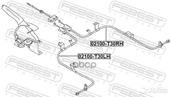 Трос ручного тормоза правый 02100T30RH Febest