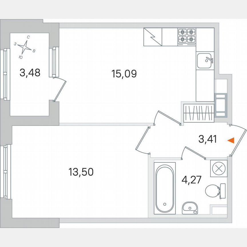 1-к. квартира, 38 м², 4/4 эт.