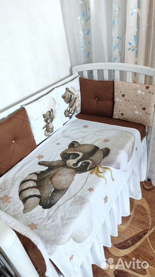 Бортики, плед, простынь на резинке, подушка