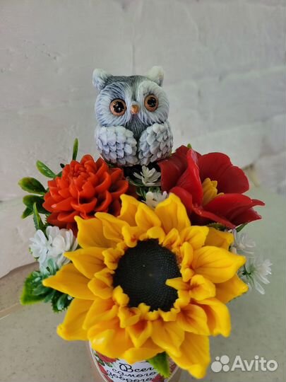 Букетик из мыла в осенней тематике. Сова