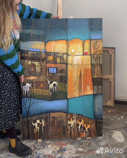 Картина маслом авторская работа абстрактный пейзаж