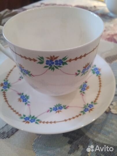 Чайные пары Лфз Незабудки.Костяной фарфор