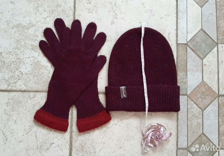 Шапка бини с женская вязаная комплект с перчатками