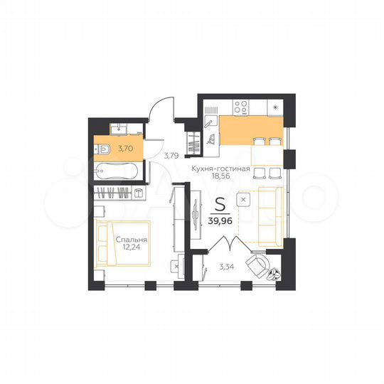 1-к. квартира, 40 м², 2/5 эт.