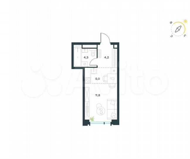 Квартира-студия, 25,3 м², 14/19 эт.