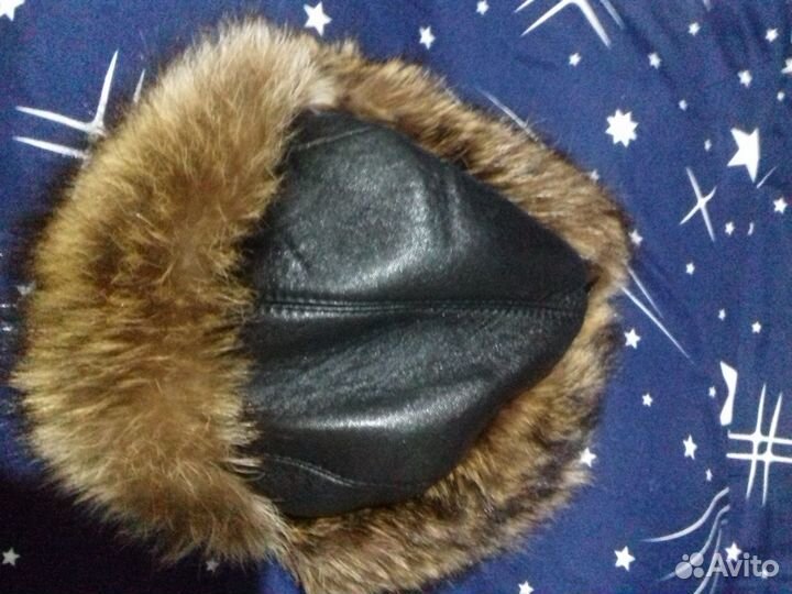 Мужская шапка натуралка мех енот/кожа